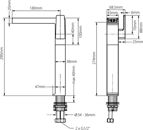 High Rise Waterfall Basin Tap (Chrome). additional image