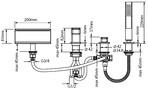 4 Tap Hole Waterfall Bath Shower Mixer Tap With Shower Kit. additional image