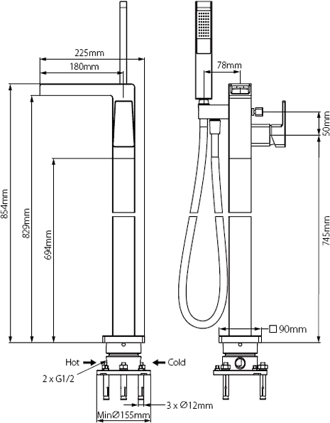 Waterfall Bath Shower Mixer Tap With Stand Pipe & Shower Kit. additional image