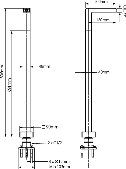 Floor Standing Waterfall Bath Spout (Chrome). additional image