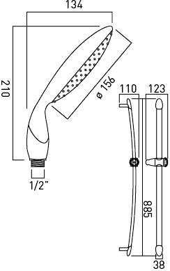 Slide Rail Kit With Large Shower Handset & Hose (Chrome). additional image