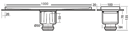 Rectangular Wetroom Shower Channel, Bottom Outlet. 1000mm. additional image