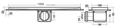 Rectangular Wetroom Shower Channel With Side Outlet. 1000mm. additional image