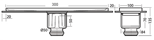 Rectangular Wetroom Shower Channel, Bottom Outlet. 300x100mm. additional image