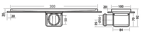 Rectangular Wetroom Shower Channel, Side Outlet. 300x100mm. additional image