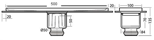 Rectangular Wetroom Shower Channel, Bottom Outlet. 500x100mm. additional image