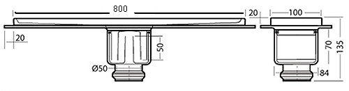 Rectangular Wetroom Shower Channel, Bottom Outlet. 800x100mm. additional image