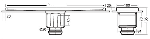 Rectangular Wetroom Shower Channel, Bottom Outlet. 900x100mm. additional image