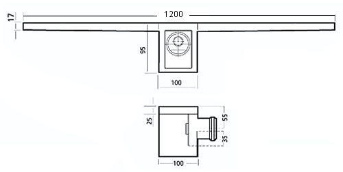 Rectangular Wetroom Shower Drain With Side Outlet. 1200mm. additional image