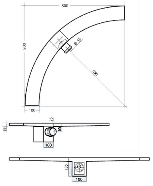 Quadrant Wetroom Shower Drain With Side Outlet. 800mm. additional image
