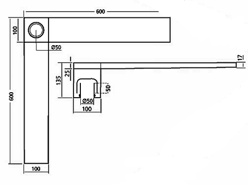 Wetroom Corner Shower Drain With Side Outlet. 600mm. additional image