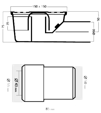 Wetroom Gully With Stainless Steel Grate, Side Outlet. 150mm. additional image