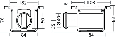 Stainless Steel Wetroom Gully, Side Outlet. 105x105x80mm. additional image