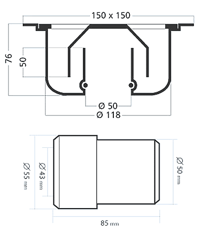 Stainless Steel Wetroom Drain Trap With Bottom Outlet. 150mm. additional image