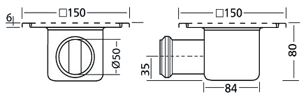 Stainless Steel Wetroom Gully, Side Outlet. 150x150x80mm. additional image