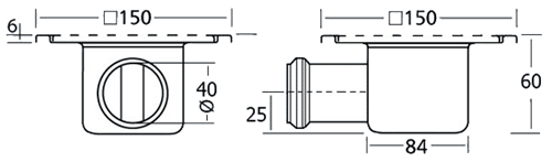 Stainless Steel Gully With Side Outlet. Low Profile.150x150x60mm additional image