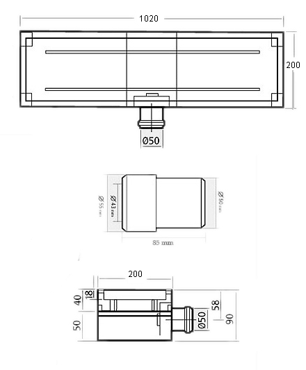 Stainless Steel Wetroom Tile Channel With Side Outlet. 1020mm. additional image