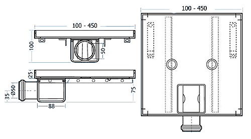 Stainless Steel Wetroom Tile Drain With Frame. 100x100mm. additional image