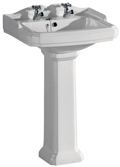 Basin & Pedestal (2 Tap Holes).  Size 580x470mm. additional image