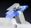 Click for Hydra LED Square Glass Waterfall Basin Tap With LED lights (Chrome).