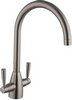 Click for Hydra Mia Kitchen Tap With Twin Lever Controls (Brushed Steel).